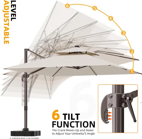 Vista 7 de Sombrilla de 10 x 13 pies para exteriores, sombrilla grande rectangular con viga voladiza, resistente, con rotación de 360°, sombrilla con Beige