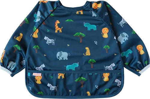 Vista 15 de Babero de manga larga impermeable - Baberos lavables a máquina para comer - Babero para bebé para niños pequeños - Suministros BLW para bebé Celeste