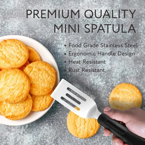 Vista 3 de Espátula pequeña Mini volteador de acero inoxidable para uso en cocina Mini utensilio de metal para cocinar brownies, galletas, lasaña y más