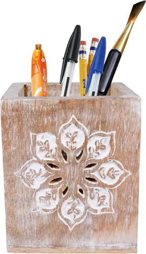 Vista 9 de Mela Artisans Serena - Organizador de escritorio de madera blanqueada de 13 x 8.5 pulgadas, soporte de correo de madera de mango con 5
