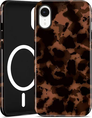 Vista 124 de Jusy Compatible con MagSafe Brown Tortoise Shell Print Phone Case para iPhone 7/8/SE, funda protectora magnética de lujo de TPU suave