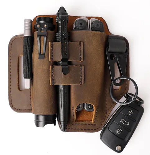 Vista 10 de Gentlestache Funda de cuero para Leatherman Multitool - Organizador de bolsillo EDC con soporte para llaves y funda de linterna, color negro