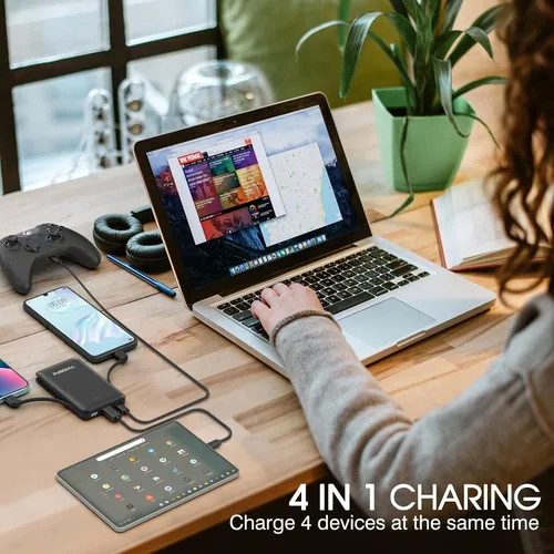 Vista 10 de Cargador portátil delgado de 5000 mAh – Mini banco de energía compacto pequeño cable integrado lindo teléfono celular celular batería externa 5V
