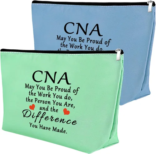 Vista 14 de Mxrymvu Regalos de la semana de CNA Bolsas de maquillaje Regalos de agradecimiento CNA, 2 piezas beige.