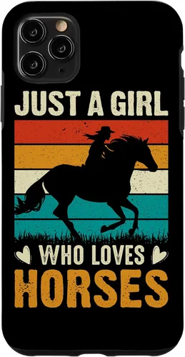 Vista 4 de iPhone 12 mini - Carcasa para iPhone 12, diseño retro con texto en inglés "Just A Girl Who Loves Horses