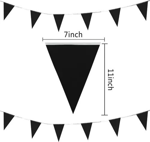 Vista 2 de Banderines negros de 100 pies, banderas colgantes triangulares, decoraciones de fiesta para gran apertura, cumpleaños de niños, carnaval, 60