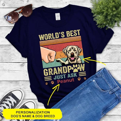 Vista 3 de Camisa de abuelo, el mejor abuelo del mundo, nombre de perro personalizado y camiseta de raza de perro, regalo para hombres, marido, hermano, tío