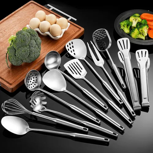 Vista 11 de Wok Utensilios para acero al carbono, espátula de wok de acero inoxidable de 17 pulgadas