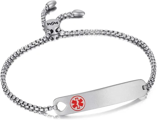 Vista 4 de WelMag Pulseras de identificación de alerta médica ajustables para mujer con grabado gratuito