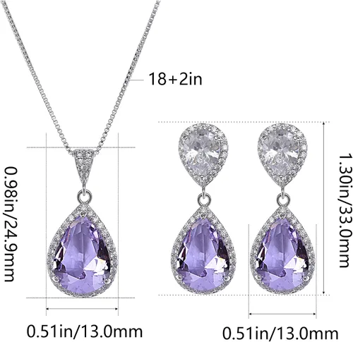 Vista 40 de Conjunto de joyería para boda, aretes de lagrima y collar con dije de circonio cúbico