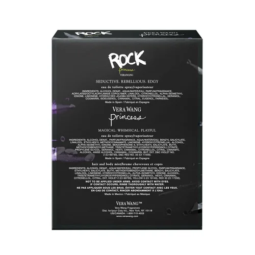 Vista 4 de Vera Wang Princess + Rock Princess, bruma corporal y Eau de Toilette en spray (2) set de regalo de 3 piezas, notas de durazno, jazmín y vainilla