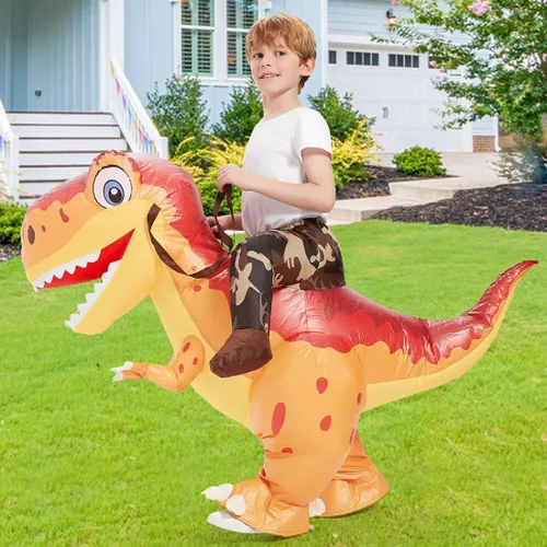 Vista 2 de COMIN Disfraz inflable de dinosaurio para niños, disfraz de dinosaurio T Rex divertido para fiesta de Halloween