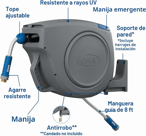 Vista 3 de Orbit Carrete de manguera de jardín retráctil automático, montaje en pared