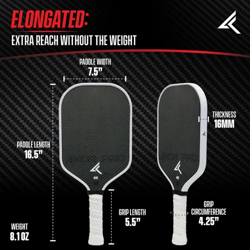 Vista 4 de 4KOR PRO Edition - Paleta de pickleball de fibra de carbono aprobada por USAPA de 0.630 in - Raqueta de pickleball profesional de compuesto ligero