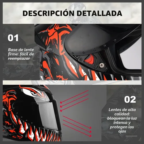 Vista 4 de HTLNUZD - Casco de motocicleta de cara completa, compatible con Pinlock, viseras transparentes y tintadas, modelo aprobado por DOT, casco de moto