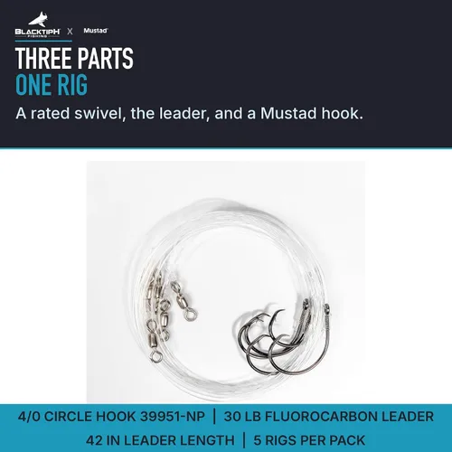 Vista 4 de Mustad BlacktipH Live Bait Large Pre-Tied Rig 150lb Mono Hook Saltwater