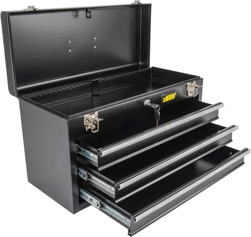 Vista 7 de JEGS Caja de herramientas de 3 cajones - Caja de herramientas de metal con correderas de cajón con rodamientos de bolas - Pestillos resistentes al