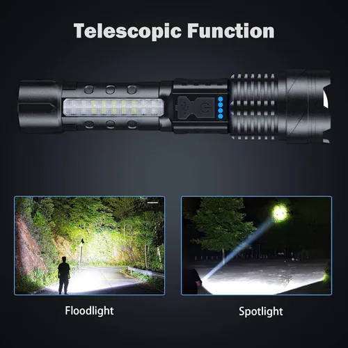 Vista 11 de Cinlinso Linterna de Altos Lúmenes Recargable Paquete de 2, 990000 Lúmenes Súper Brillantes, Linternas LED con 7 Modos de Luz, IPX6 Impermeable