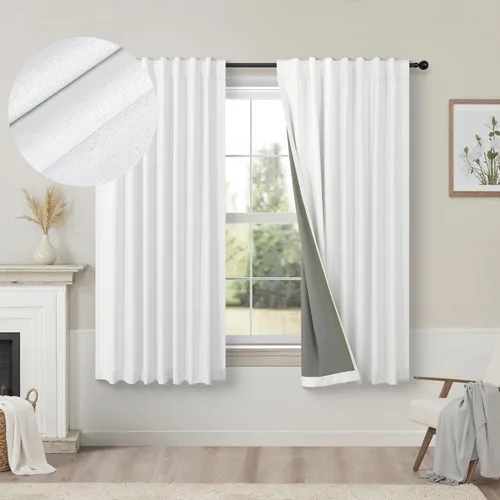 Vista 25 de Pitalk Cortinas cortas 100% opacas de lino para cafetería, 40 pulgadas de largo, 2 paneles, cortinas de puerta francesa para ventana, cortina
