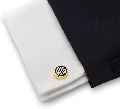 Vista 5 de Gemelos de oro personalizados - Gemelos con monograma grabados - Gemelos con monograma grabados - Regalo de novio de boda o padrinos de boda gemelos