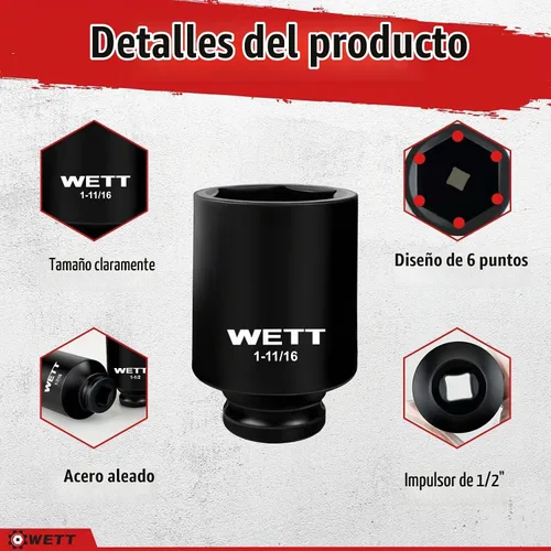 Vista 3 de WETT 1/2" Drive Juego de llaves de impacto profundo de gran tamaño, 8 piezas de tuercas de eje de husillo, juego de llaves grandes estándar SAE de 6