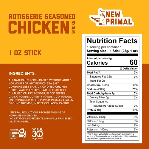 Vista 2 de New Primal - Muestreador de palitos de pollo, búfalo y asador, 5 unidades Alto en proteínas, cero azúcar, todo natural, aperitivo saludable, sin