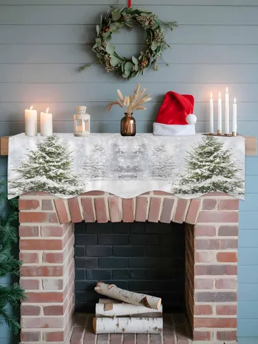 Vista 5 de Bufanda de manto de 70 x 17 pulgadas, árbol de Navidad, árboles de invierno, bosque, copos de nieve, chimenea, mantel, cubierta de mantel
