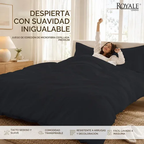 Vista 2 de ROYALE LINENS Funda de edredón negra tamaño individual – Fundas de edredón de 2 piezas – Cierre de cremallera – 1 funda de edredón individual de 68