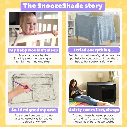 Vista 6 de Corral con capota SnoozeShade malla respirable y sombra para dormir Blackout canopy blocks up to 94% of light for naps anywhere. Fits pack n