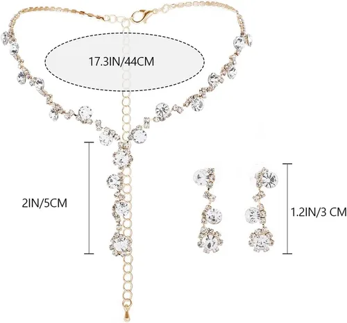 Vista 6 de Unicra Juego de joyas de boda con diamantes de imitación, collar de novia, pulsera, aretes, juego de bisutería para mujeres y novias