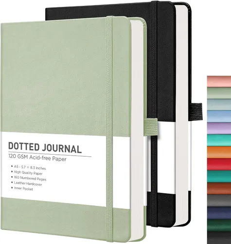 Vista 22 de RETTACY Lined Journal Notebook, 192 Numbered Pages per Pack, 5.7'' x 8.3'' 2-Pack, Leather Hardcover, 100 GSM Thick Paper, for Men & Women, Negro