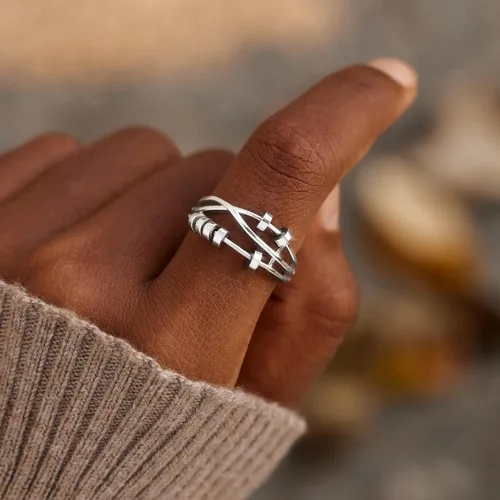 Vista 5 de STORYJEWELLERY Anillo de ansiedad para mujeres, anillo giratorio, anillos de ansiedad, anillos giratorios para el estrés, joyería para ansiedad