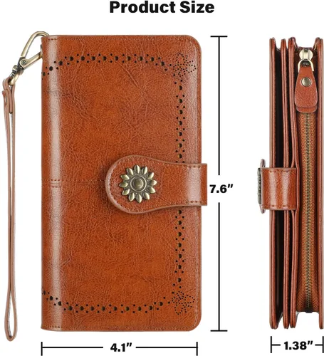 Vista 5 de Lavemi - Cartera de piel con bloqueo RFID para mujer, de gran capacidad, para llevarla a la muñeca