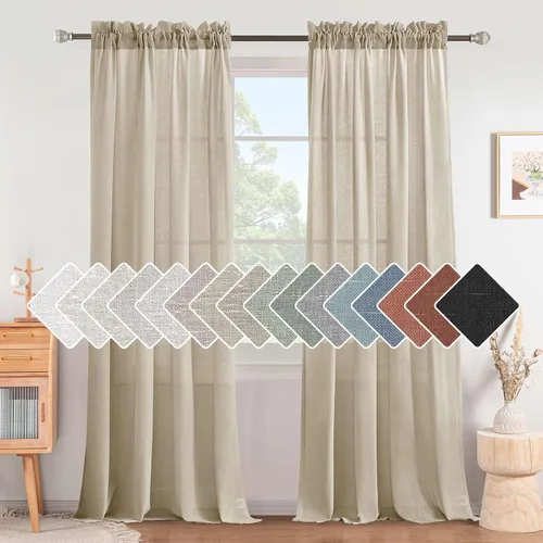 Vista 50 de H.VERSAILTEX Cortinas texturizadas de lino con filtro de luz para sala de estar, tratamiento de ventanas, cortinas naturales y duraderas