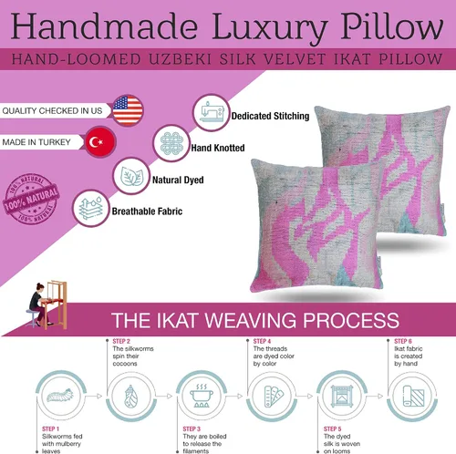 Vista 6 de Almohada decorativa hecha a mano con relleno de plumón, alta calidad, rosa y beige, funda de cojín de seda de terciopelo suave para sala de estar
