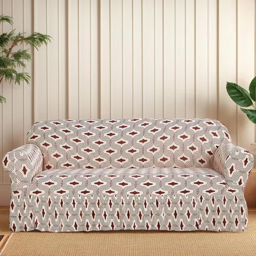 Vista 9 de Funda estampada para sofá biplaza de fácil ajuste, antideslizante, lavable, elástica, protector de muebles moderno, a la moda, línea beige