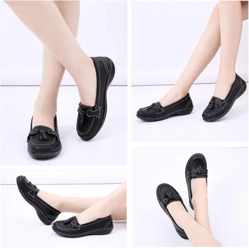 Vista 3 de Maichal Mocasines para mujer, zapatos planos de cuero cómodo con suela de goma