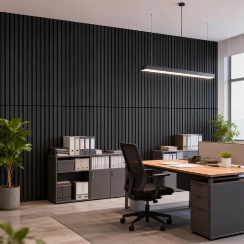 Vista 8 de WoveN SounD Slat Acousitc - Paneles de pared de 48 x 24 pulgadas, chapa de madera, decoración de pared a prueba de sonido, diseño autoadhesivo