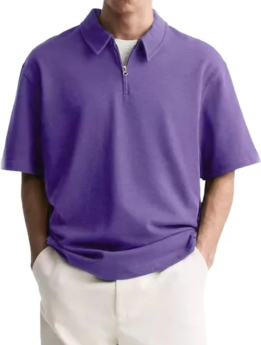 Vista 9 de Camisas polo con cremallera para hombre, camiseta de cuello de moda de verano, talla grande, camisa de golf clásica lisa para exteriores, tops