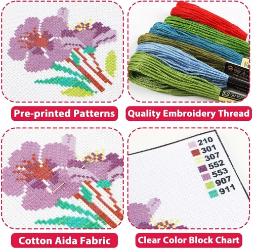 Vista 3 de ZOIIWA 6 piezas de kits de costura de flores con tema de primavera para principiantes, kit de bordado DIY de flores para niños y adultos, kit