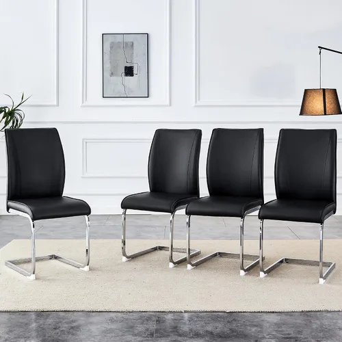 Vista 15 de Juego de 2 sillas de comedor modernas, sillas de cocina tapizadas de cuero, sillas de comedor sin brazos con respaldo alto y patas de metal dorado