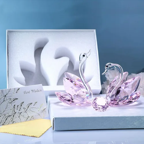 Vista 6 de YWHL Regalos de Cisne de Cristal del 15º Aniversario para Pareja, 15 Años de Aniversario de Boda para Ella Él, Figura de Cisne con Diamante Rosa