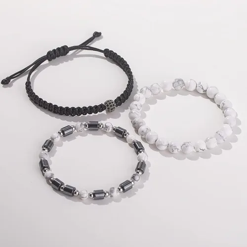 Vista 5 de Lynnaneo Juego de pulseras de cuentas para hombre de 0.315 in y 0.157 in de piedras preciosas curativas trenzadas con dije de circonita cúbica