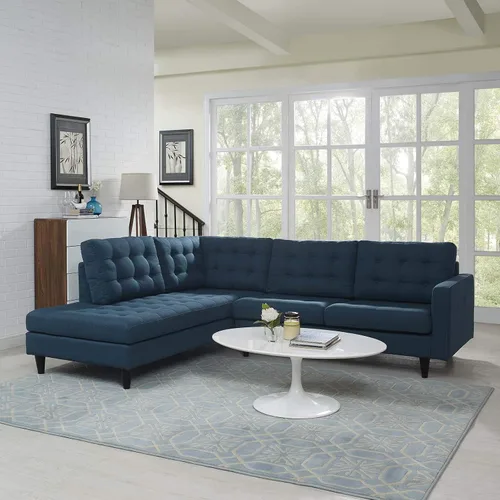 Vista 2 de Modway EEI-2798-AZU Empress Sofá seccional moderno de tela tapizada de mediados de siglo orientado a la izquierda en azul