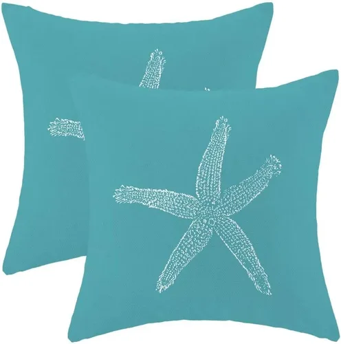 Vista 12 de AEIOAE Juego de 2 fundas de almohada costeras de 16 x 16 pulgadas, fundas de cojines decorativos náuticos de playa con estrellas de mar negras