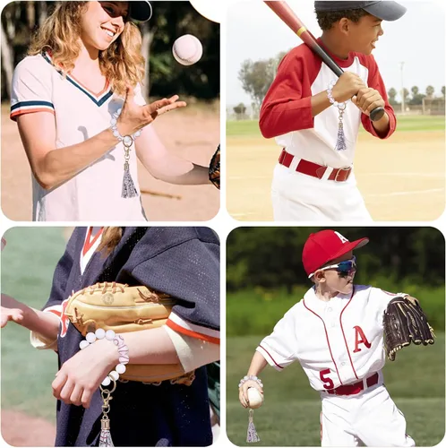 Vista 7 de KJMYYXGS Cuentas de silicona de béisbol para hacer llaveros, cuentas de silicona deportivas de 0.59 pulgadas a granel con borla para llavero