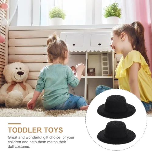 Vista 2 de Toyvian 20 sombreros de muñeca en miniatura, mini sombreros formales de fieltro negro, sombrero occidental para manualidades, adornos de Navidad