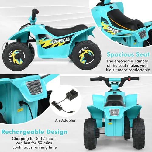 Vista 4 de DORTALA ATV para niños, auto motorizado de juguete alimentado por batería de 6 V, ruedas antideslizantes, Quad eléctrico de 4 ruedas para niños de 3
