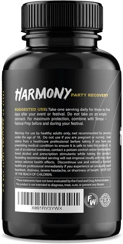 Vista 3 de Harmony: Festival Recovery Suplemento de recuperación posterior a la fiesta, rave y fiesta 5-HTP + mejora el estado de ánimo, repone vitaminas B