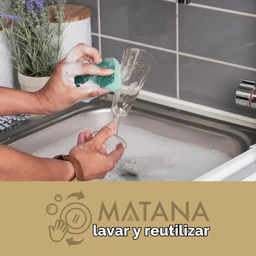 Vista 8 de MATANA 24 flautas de champán con purpurina dorada de 5 onzas, flautas de champán de plástico transparente reutilizables, paquete al por mayor, copas